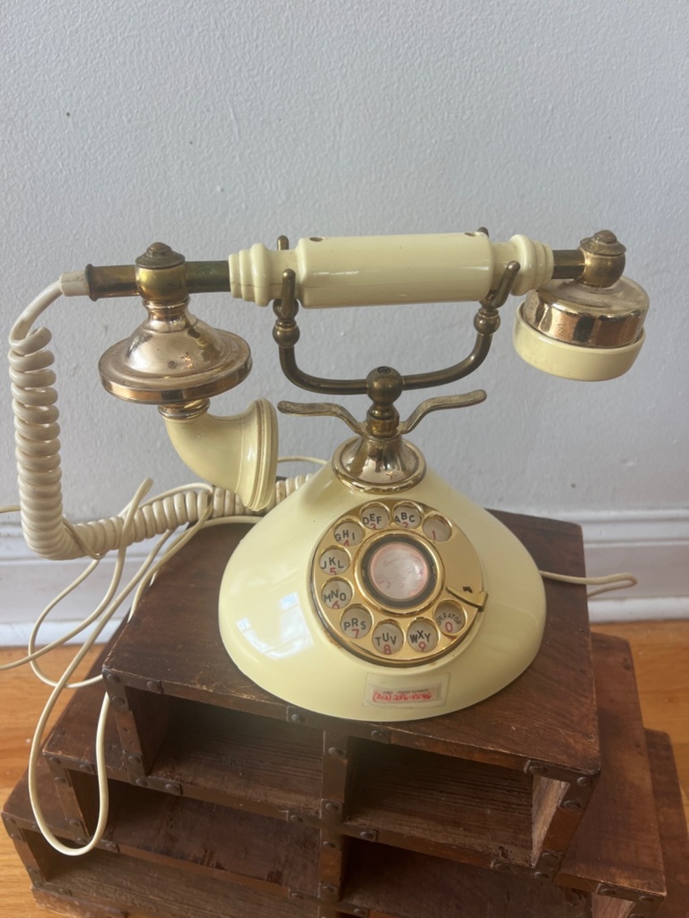 Vintage Cream and Brass Rotary Telephone - Picture 7 of 7